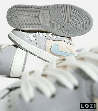 کفش کتانی مردانه طوسی کرم آبی نایک NIKE jordan 1