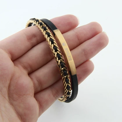 دستبند مردانه مدل دو لاین رولکس