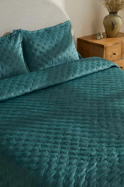 روتختی دو نفره Karaca Home مدل Granel مخمل - آبی نفتی