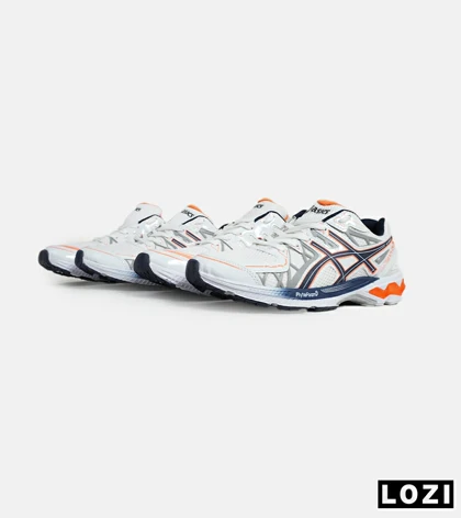 کفش کتانی بزرگ پا سفید طوسی نارنجی ASICS KAYANO 20