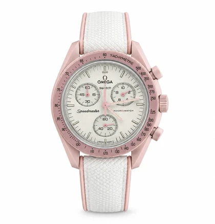 ساعت امگا سواچ ونوس صورتی بند رابر سرامیک Omega Swatch to Venus