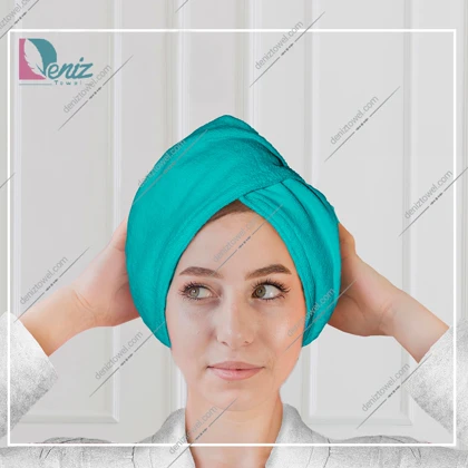 حوله سر طرح ساده مدل کلاه پیچ رنگ فیروزه ای
