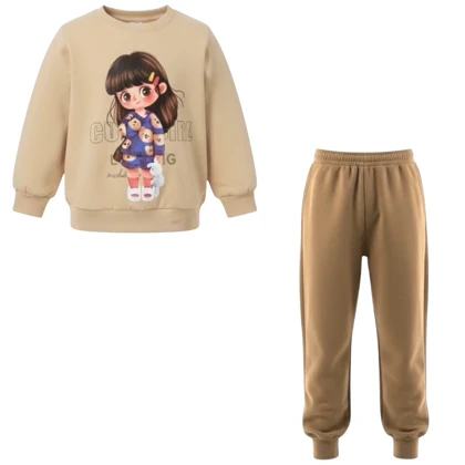 ست سویشرت آستین بلند و شلوار راحتی دخترانه مدل PJ1429