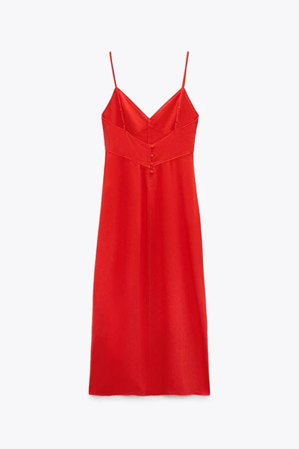 پیراهن لینن بندی قرمز DR516