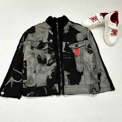 کت تک بچه گانه ترکیب کتان و تدی مشکی