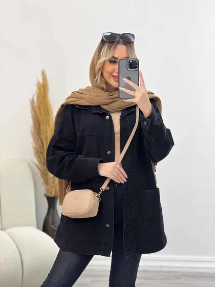 مانتو جین برش‌دار دو جیب
