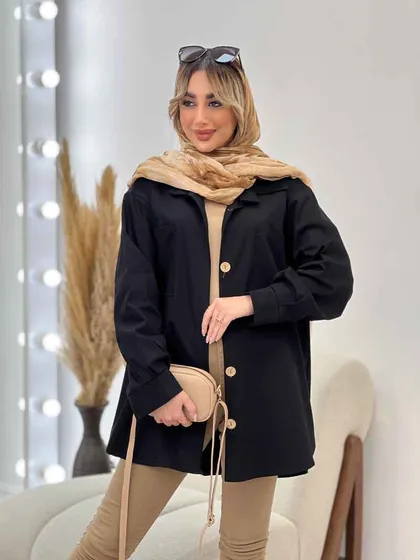 مانتو دو جیب دکمه چوبی
