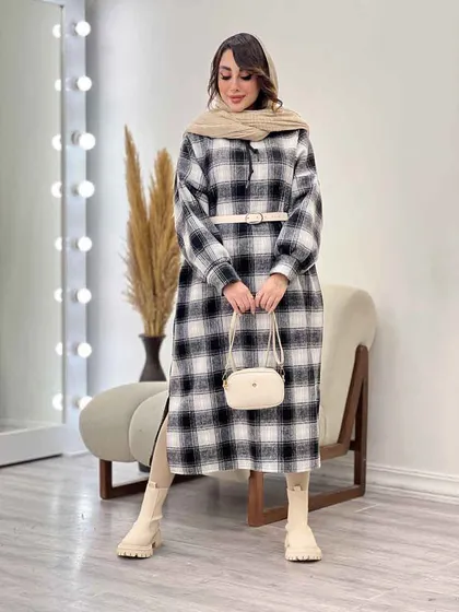 پیراهن بلند چهارخونه کلاهدار