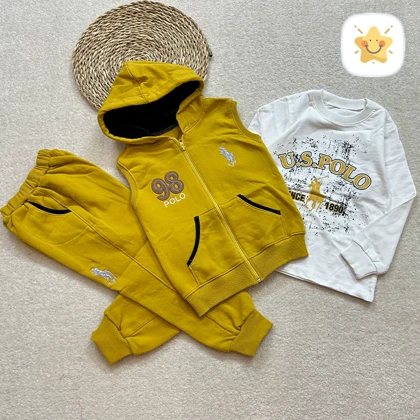 3 تکه هودی و بلوز و شلوار پسرانه داخل کرک مناسب 4 تا 8 سال