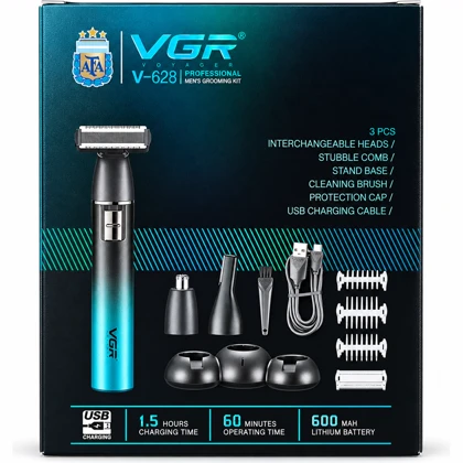 ماشین اصلاح سه کاره وی جی آر VGR مدل V-628 شارژی با 3 سری