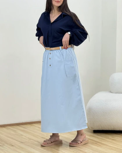 دامن کتان دوجیب