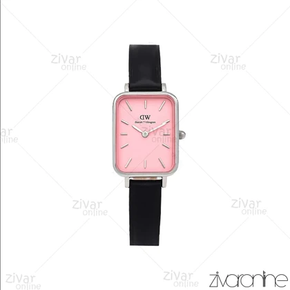 ساعت دنیل ولینگتون زنانه کوادرو قاب نقره ای صفحه صورتی بند چرم 107119