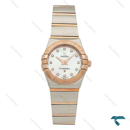 ساعت زنانه امگا دورنگ رزگلد صفحه سفید نگینی اسمال Omega-7275-L