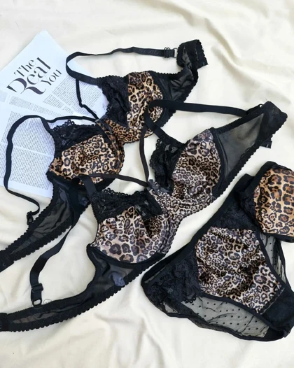 ست شورت و سوتین زنانه طرح پلنگی