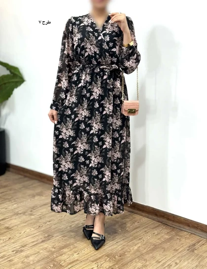 پیراهن بلند حریر آستردار آوا کد 4760