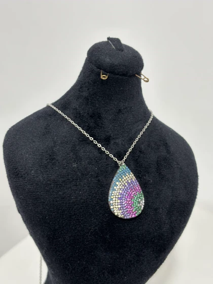 گردنبند نقره زنانه اشکی رنگی 992