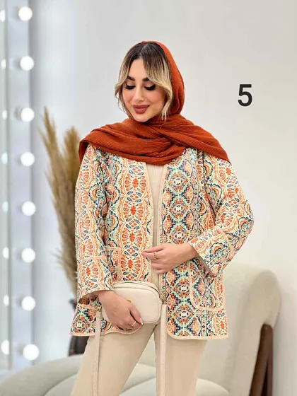 مانتو طرح دار نوار دوزی دو جیب