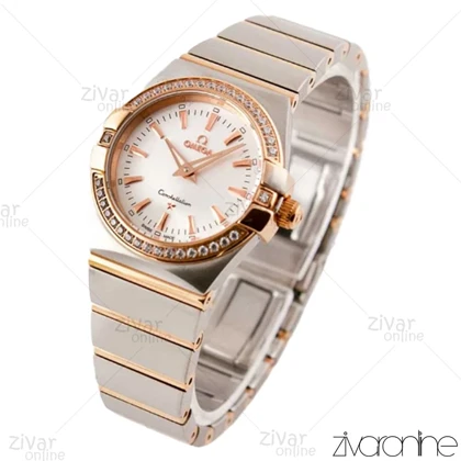 ساعت امگا کانسلیشن زنانه دورنگ رزگلد صفحه نقره ای دور نگین 102793
