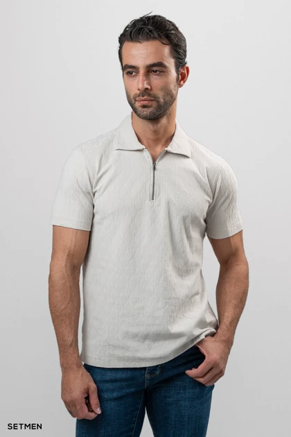 تیشرت یقه نیم زیپ ژاکارد