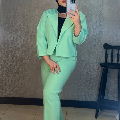 ست کت کراپ و شلوار زنانه لینن – کد 2768