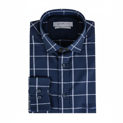 پیراهن مردانه رسمی چهارخونه سورمه‌ای