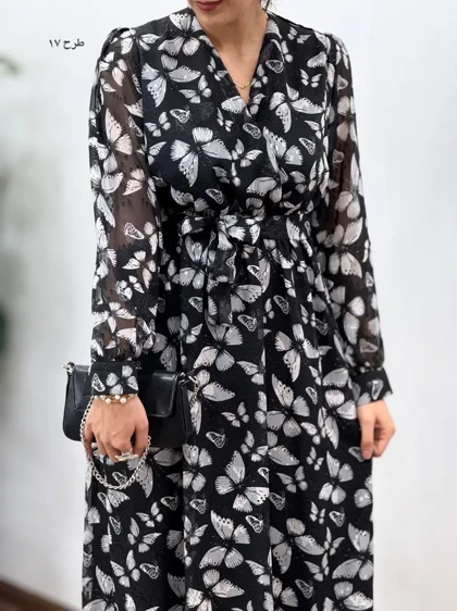 پیراهن بلند حریر آستردار آوا کد 5036