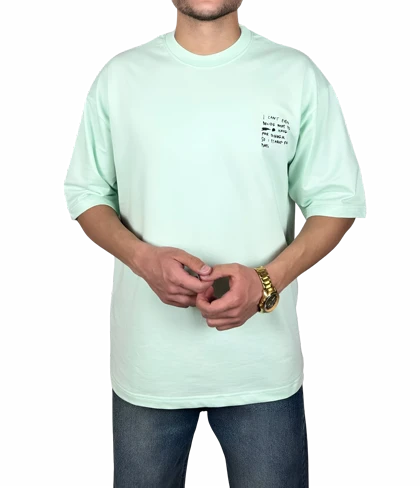 تیشرت آستین کوتاه مردانه سبز پاستلی طرح دار گرافیکی