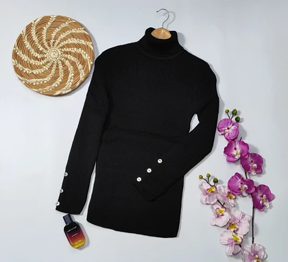 بافت یقه اسکی آستین دکمه مدل شاپری کد 40208