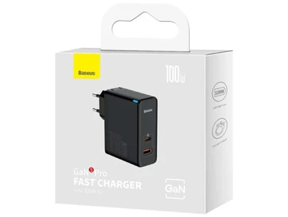 شارژر دیواری سوپر فست شارژ تایپ سی و یو اس بی 100 وات همراه با کابل بیسوس Baseus GaN5 Pro CCGP090201