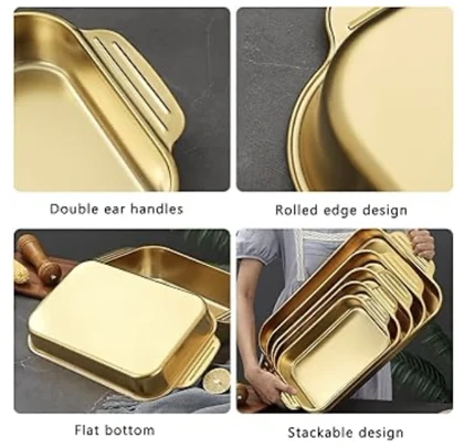 تابه سرو دسته دار استیل مستطیل طلایی