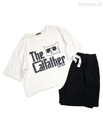 ست کراپ و شلوارک طرح CatFather آفر Offer