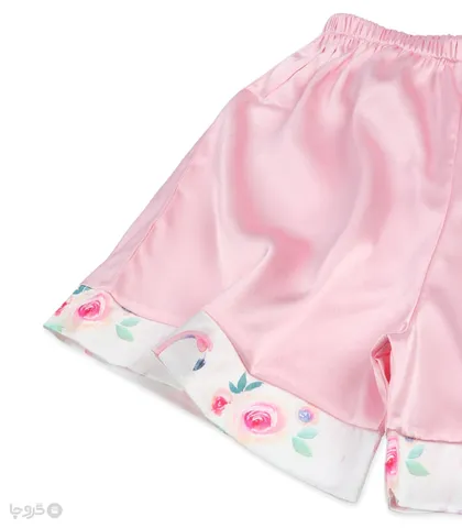 ست لباس خواب راحتی شلوارک و بلوز ساتن anamax آنامکث کد 025 طرح گل بهاری