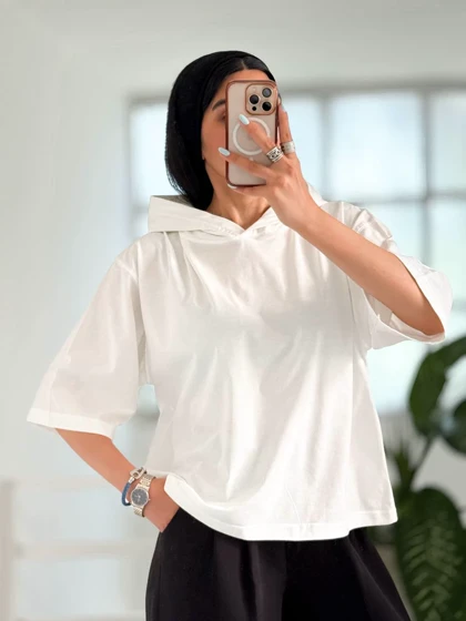 تیشرت باکسی کلاهدار گرم بالا