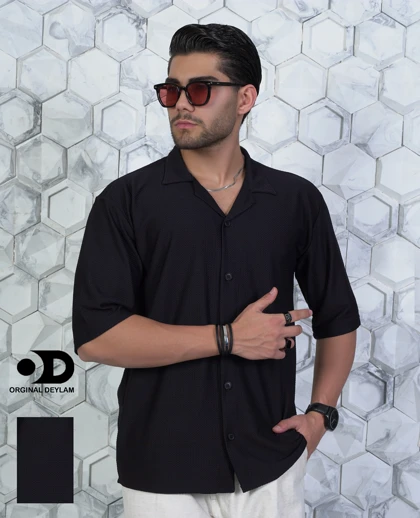 پیراهن یقه انگلیسی باکسی آستین سه ربع مشکی ;n 456