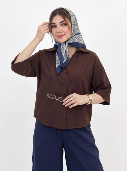شومیز لینن اسلپ یقه هفت ساده