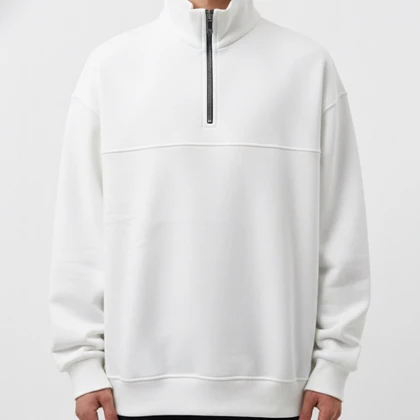 دورس نیم زیپ مردانه، سفید پارچه سه نخ کرکی استایل شیک و مینیمال 2026