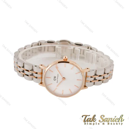 ساعت دنیل ولنگتون زنانه دورنگ رز صفحه سفید DW-4423-28-L