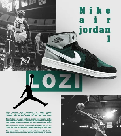 کفش کتانی ساق‌دار طوسی سبز مشکی مردانه Nike air jordan 1