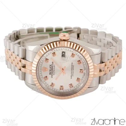 ساعت رولکس دیت جاست مردانه دورنگ رزگلد ایندکس نگین‌دار 103635