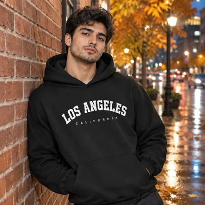 هودی کلاهدار و جیب‌دار مردانه زنانه مدل Los Angeles-مشکی