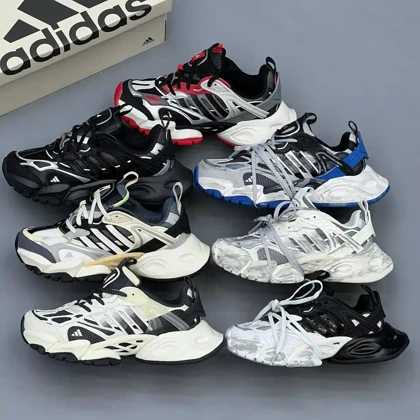 کفش آدیداس رانر دیلاکس سفید طوسی آبی Adidas Runner Deluxe White Gray Blue