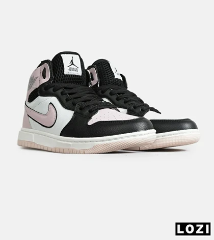 کفش کتانی ساق‌دار زنانه مشکی سفید صورتی نایک NIKE jordan 1 مدل 8144