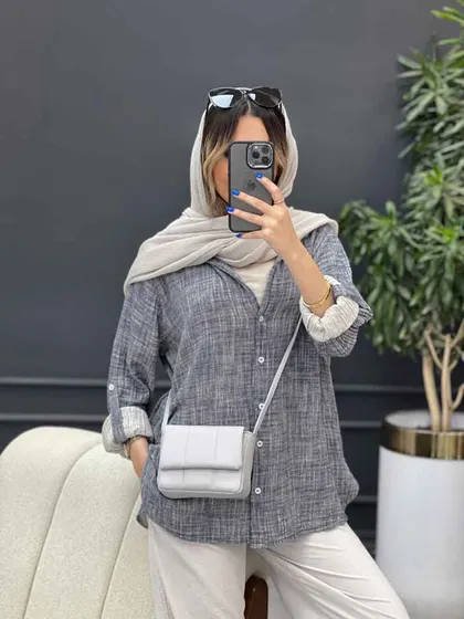 مانتو لینن آبرنگی آستین پاگن