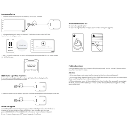 دانگل بلوتوث CarPlay خودرو بیسوس C10745100813-00 BS-CG027