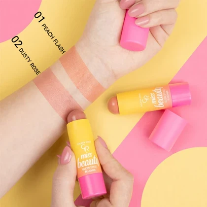 رژگونه استیکی Golden Rose Miss Beauty Glow Stick Blusher – رنگ‌های 01 Peach Flash و 02 Dusty Rose