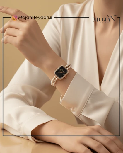 ساعت مستطیل نگین مروارید کد 680 22z - گالری موژان حیدری