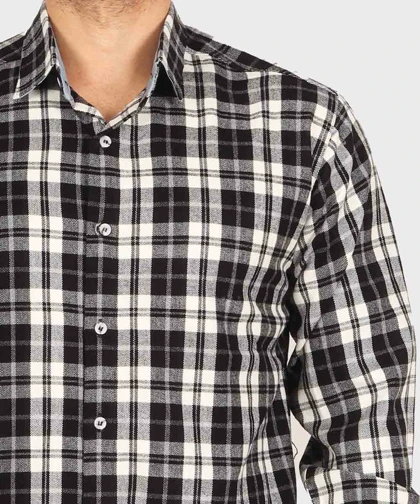 پیراهن مردانه پشمی چهارخانه مشکی 0169