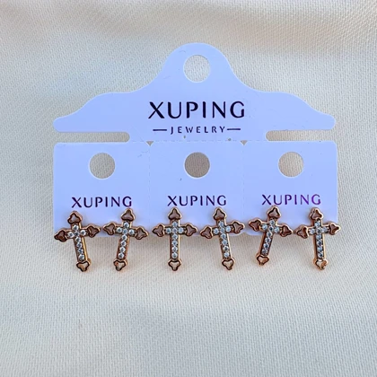 گوشواره صلیب نگین‌دار طلایی ژوپینگ