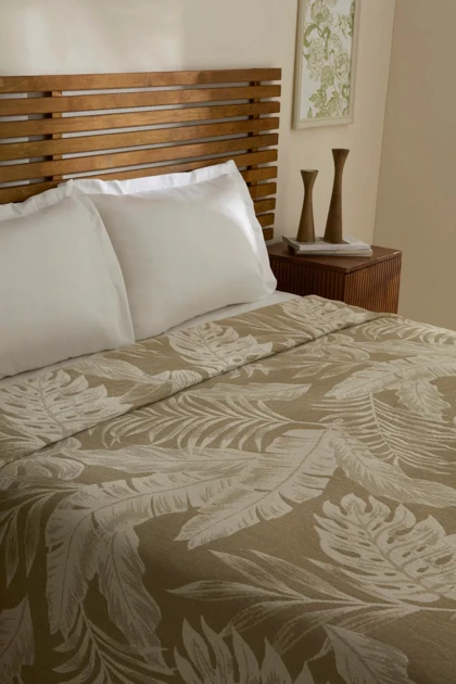روتختی پیکه دو نفره Karaca Home مدل Leafy Sea موسلین - خاکی