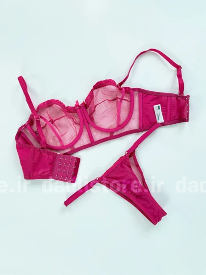 ست شورت و سوتین فنر دار پایه بلند تور و دانتل سرخابی